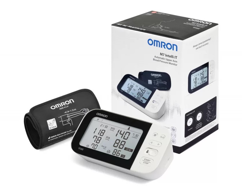 Vérnyomásmérő digitális OMRON M 7 Intelli IT felkaros AFib üzemmóddal, bluetoothos automata